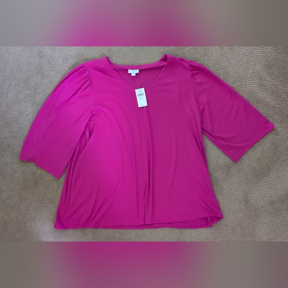 J. Jill Hot Pink Kimino Short Sleeve Soft V Neck Tunic Tee - Picture 1 of 7